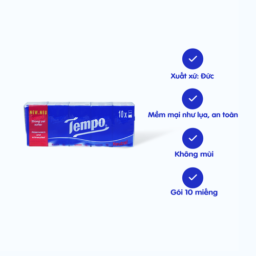 Khăn giấy bỏ túi không mùi Tempo Regular (Lốc 10 gói)