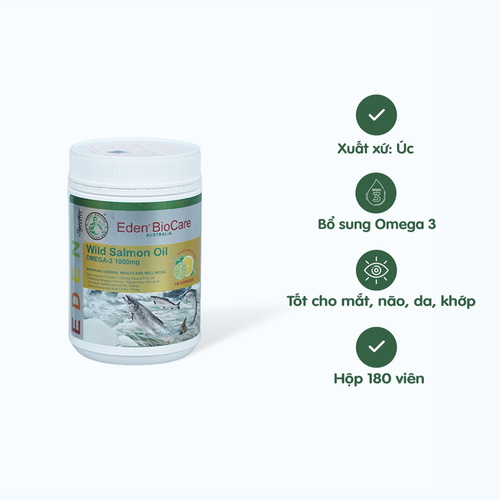 Viên uống Eden BioCare Omega 3 Salmon Oil Fruity hỗ trợ bổ sung Omega 3 từ dầu cá hồi (Hộp 180 viên)