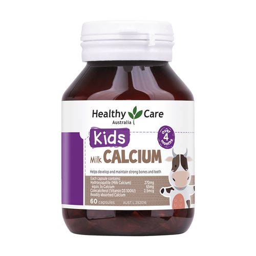 Viên uống  Healthy Care Kid’s Milk Calcium bổ sung canxi, Vitamin D3 (Chai 60 viên)