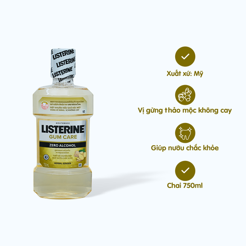 Nước súc miệng Listerine Gum Care Herbal Ginger (Chai 750ml)