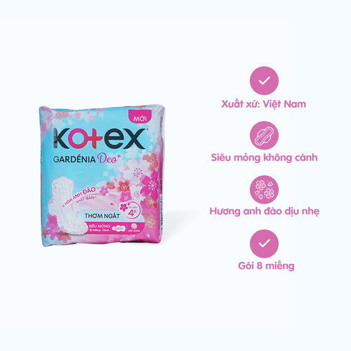 Băng vệ sinh ban ngày siêu mỏng không cánh Kotex Gardenia Deo+ 23cm (8 miếng)