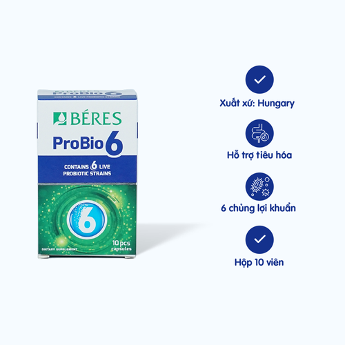 Viên uống  Beres Probio6 bổ sung lợi khuẩn, hỗ trợ hệ tiêu hóa (Hộp 10 viên)