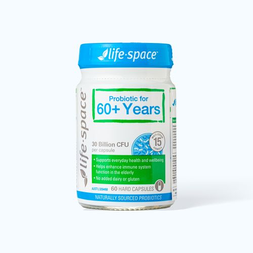 Viên uống Life-space Probiotic for 60+ Years bổ sung men vi sinh hỗ trợ hệ tiêu hóa, tăng cường miễn dịch cho người cao tuổi (Chai 60gr)