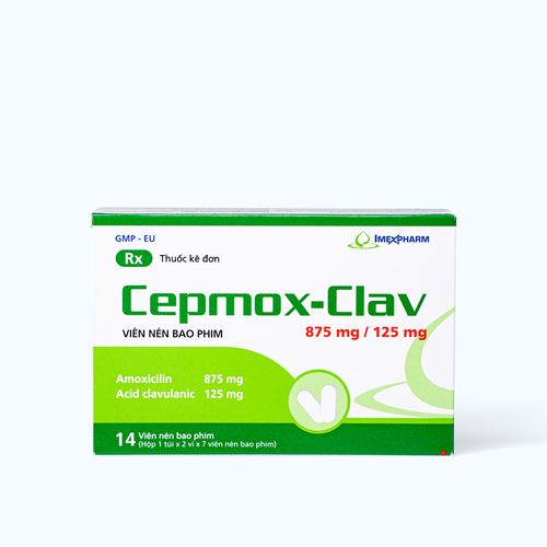 Viên nén Cepmox-Clav 875mg/125mg điều trị nhiễm khuẩn (2 vỉ x 7 viên)