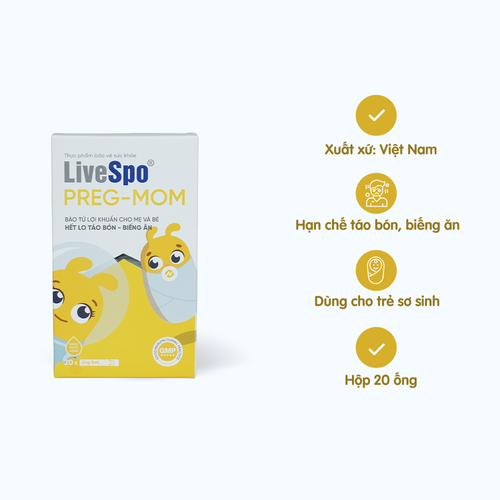 Dung dịch LIVESPO Preg - Mom bổ sung men vi sinh hỗ trợ giảm táo bón và biếng ăn (Hộp 20 ống)