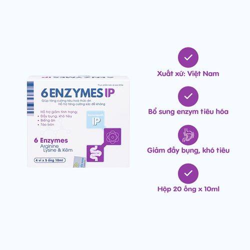 Dung dịch 6 ENZYMES IP bổ sung men vi sinh hỗ trợ tiêu hóa (Hộp 20 ống x 10ml)