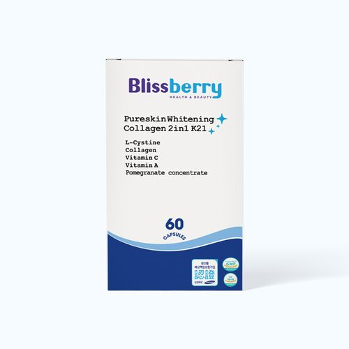 Viên uống BLISSBERRY Pureskin Whitening Collagen 2in1 hỗ trợ làm đẹp da  (Hộp 60 viên)