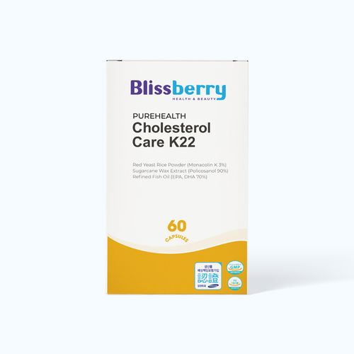 Viên uống BLISSBERRY Purehealth Cholesterol Care K22 hỗ trợ hạn chế quá trình oxy hóa và giúp giảm cholesterol trong máu  (Hộp 60 viên)