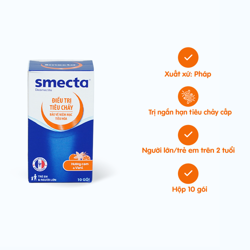 Bột pha uống Smecta điều trị tiêu chảy, rối loạn tiêu hóa (hộp 10 gói)
