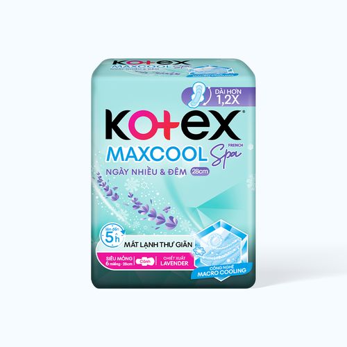 Băng vệ sinh Kotex Max Cool BVS cho ngày và đêm (Gói 6 miếng x 28cm)