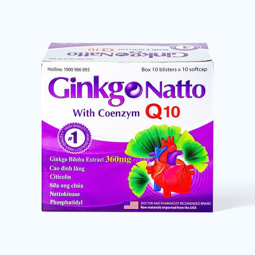 Viên uống USA Pharma Ginko Natto COQ10 hỗ trợ tăng cường lưu thông máu  (Hộp 100 viên)