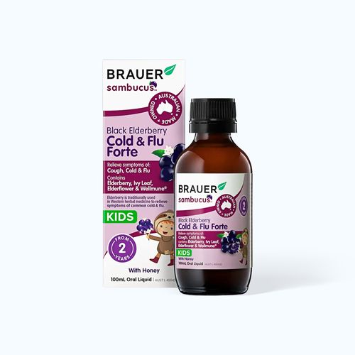 Siro BRAUER BlackElderberry Cold & Flu forte Giảm các triệu chứng cảm cúm, cảm lạnh cho trẻ từ tuổi(100ML)