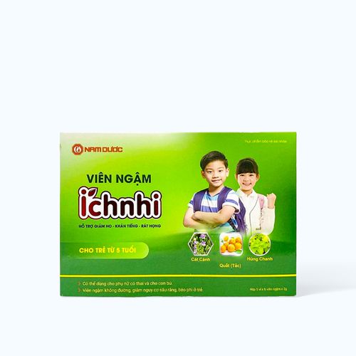 Viên ngậm Ích Nhi giảm viêm họng cho trẻ từ 5 tuổi (Hộp 5 vỉ x 6 viên)