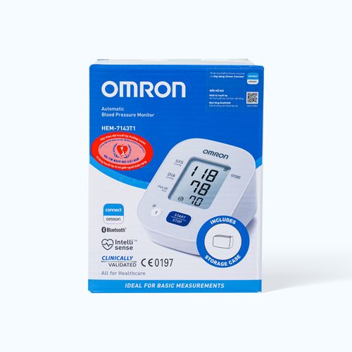Máy đo huyết áp bắp tay tự động Omron HEM 7143T1 cho kết quả chính xác, nhanh chóng (hộp 1 cái)