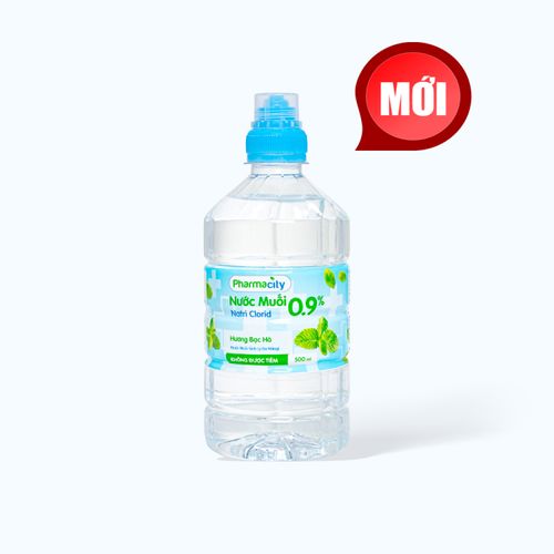 Nước muối Pharmacity Natri Clorid 0.9% hương bạc hà (Chai 500ml)