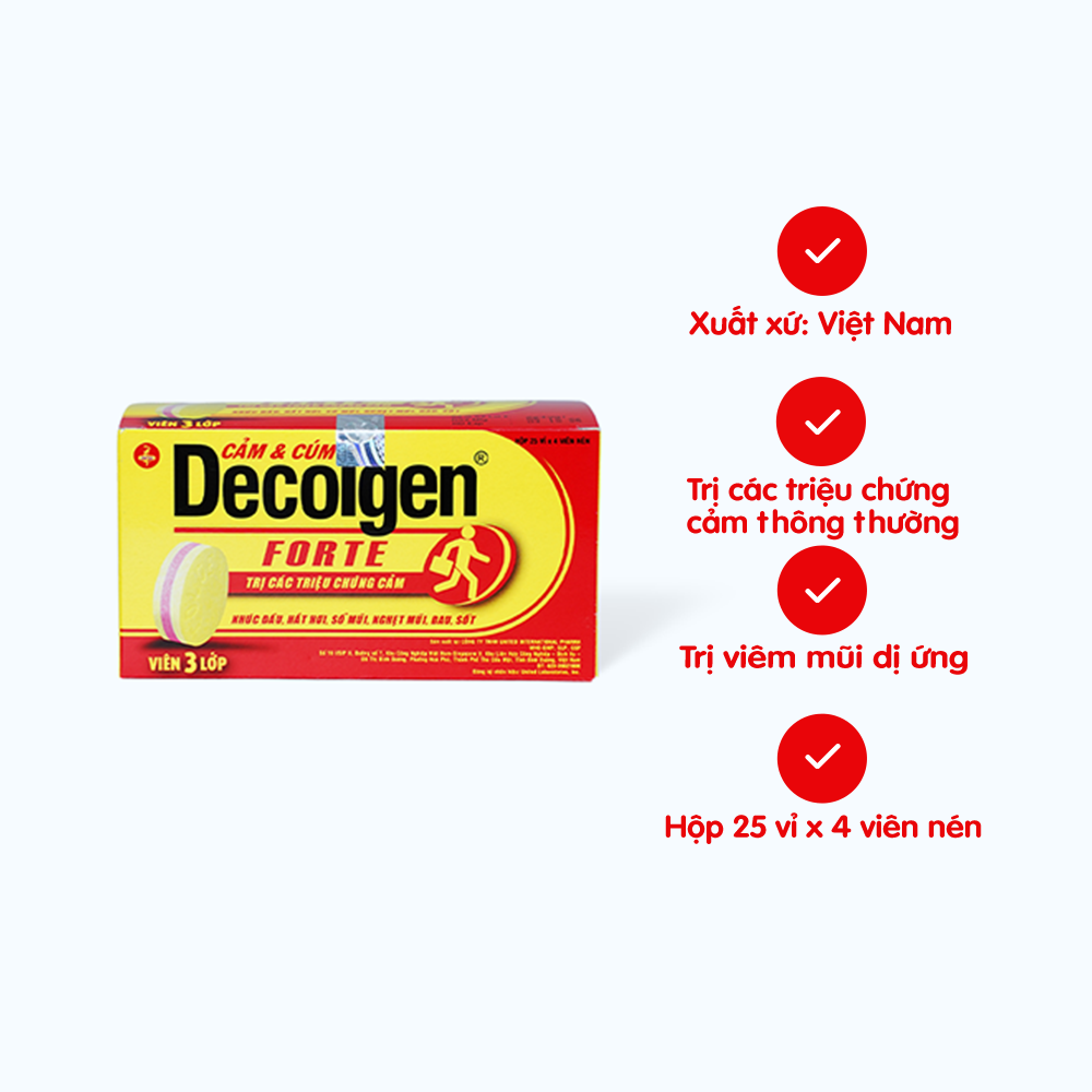 Viên nén Decolgen Forte trị các triệu chứng cảm thông thường (25 vỉ x 4 viên)