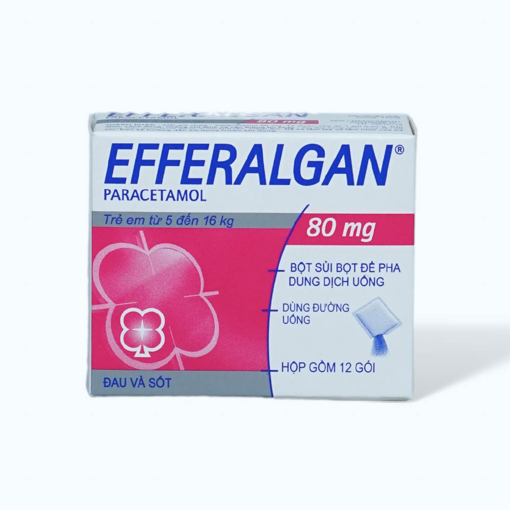 Bột sủi bọt Efferalgan 80mg giảm đau từ nhẹ đến vừa và hạ sốt (hộp 12 gói)