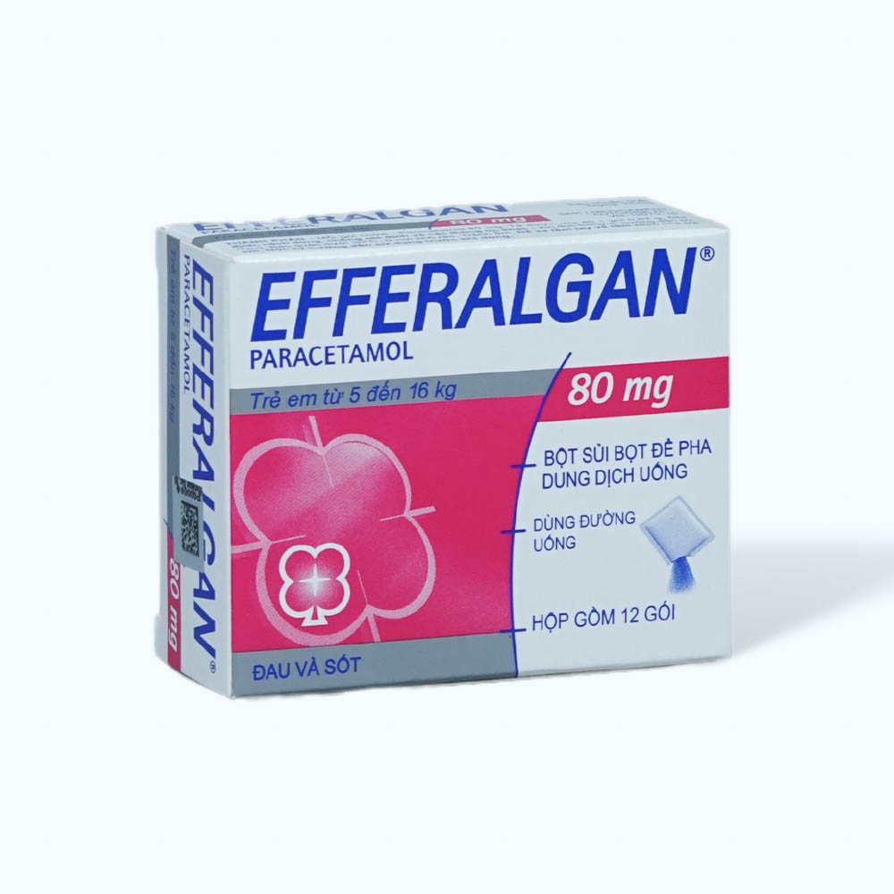 Bột sủi bọt Efferalgan 80mg giảm đau từ nhẹ đến vừa và hạ sốt (hộp 12 gói)