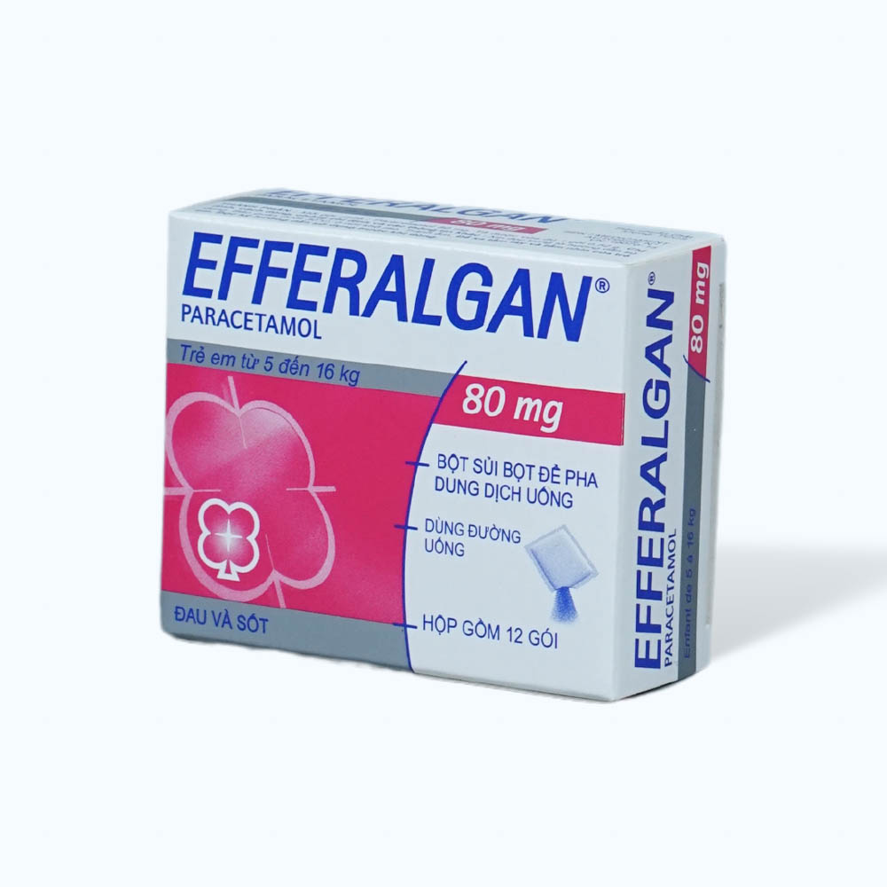 Bột sủi bọt Efferalgan 80mg giảm đau từ nhẹ đến vừa và hạ sốt (hộp 12 gói)