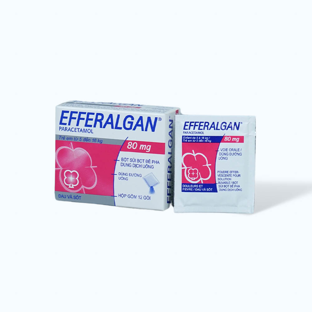 Bột sủi bọt Efferalgan 80mg giảm đau từ nhẹ đến vừa và hạ sốt (hộp 12 gói)