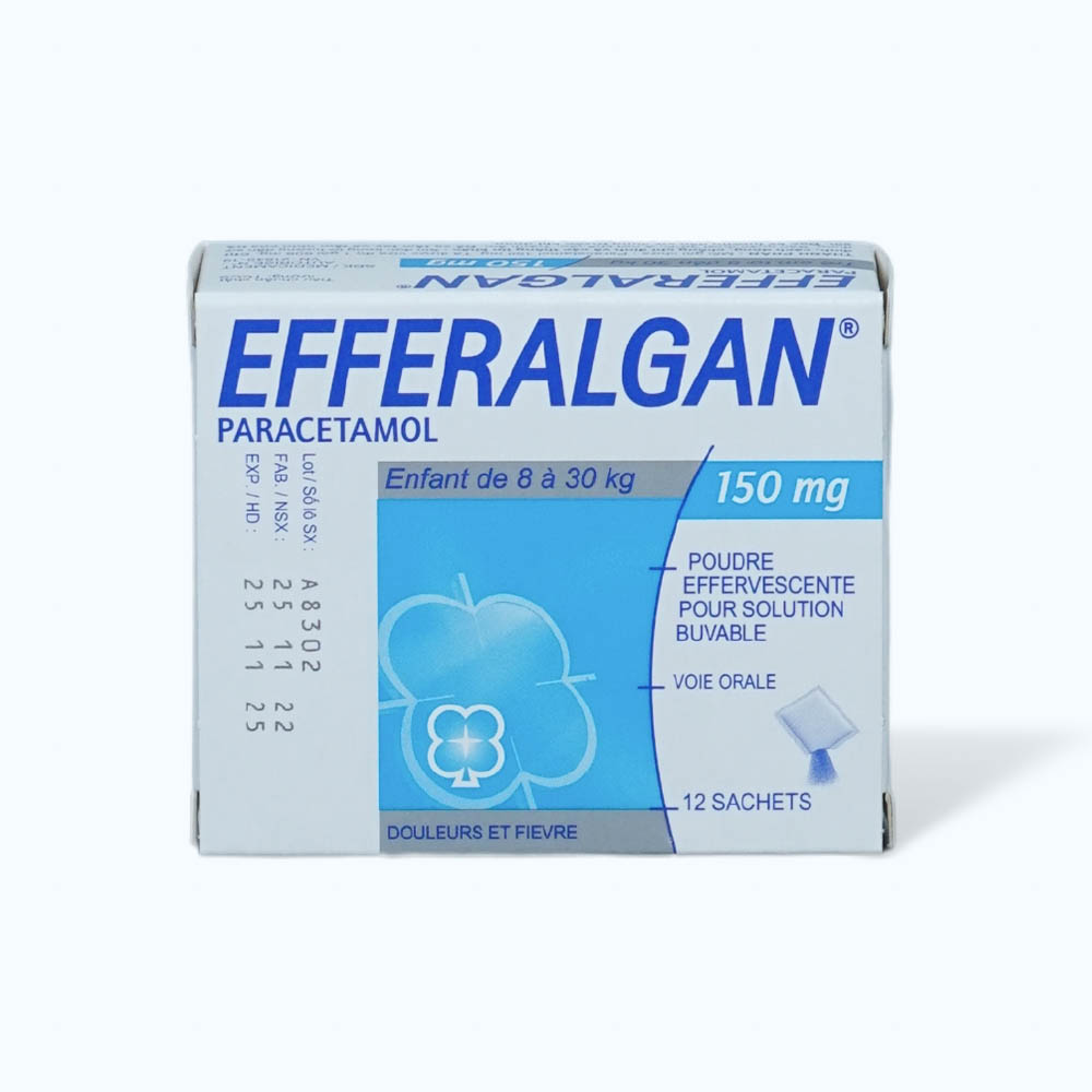 Bột sủi bọt Efferalgan 150mg điều trị triệu chứng đau từ nhẹ đến vừa và/hoặc sốt (hộp 12 gói)