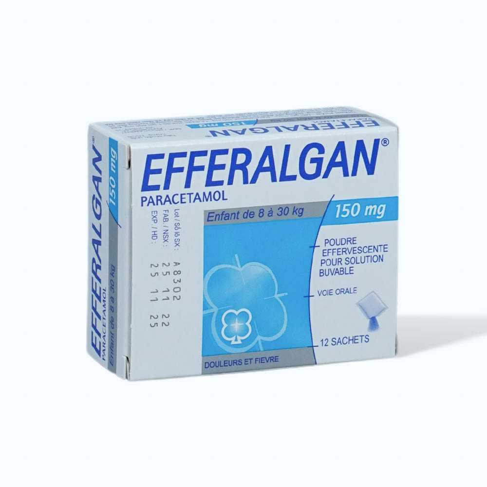 Bột sủi bọt Efferalgan 150mg điều trị triệu chứng đau từ nhẹ đến vừa và/hoặc sốt (hộp 12 gói)