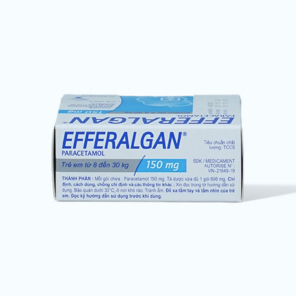 Bột sủi bọt Efferalgan 150mg điều trị triệu chứng đau từ nhẹ đến vừa và/hoặc sốt (hộp 12 gói)