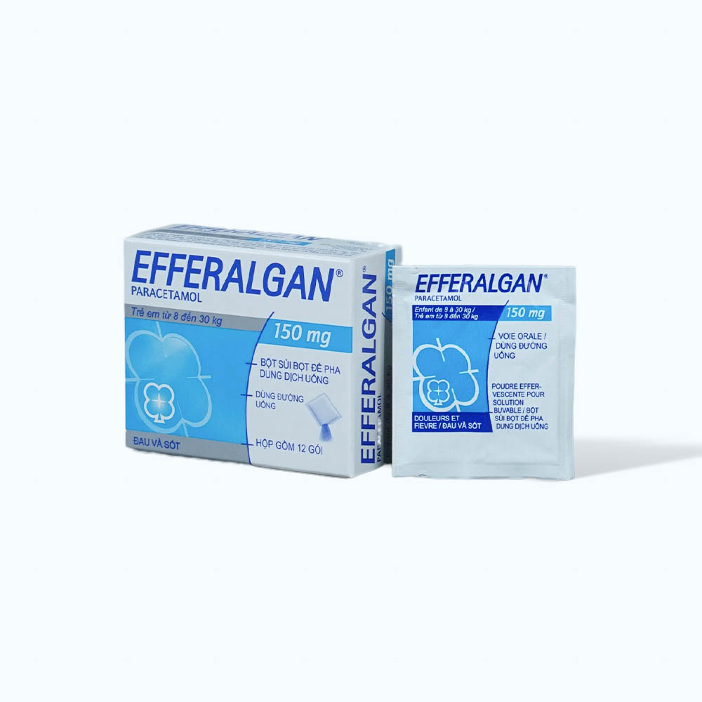 Bột sủi bọt Efferalgan 150mg điều trị triệu chứng đau từ nhẹ đến vừa và/hoặc sốt (hộp 12 gói)