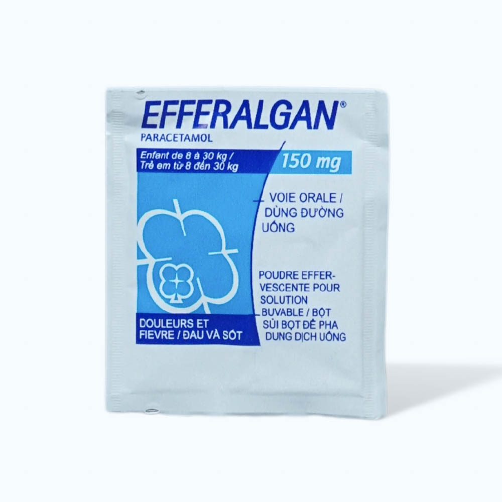 Bột sủi bọt Efferalgan 150mg điều trị triệu chứng đau từ nhẹ đến vừa và/hoặc sốt (hộp 12 gói)