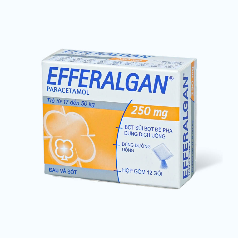 Bột sủi bọt Efferalgan 250mg trị đau đầu, đau răng, sốt, nhức mỏi cơ, đau bụng kinh (hộp 12 gói)