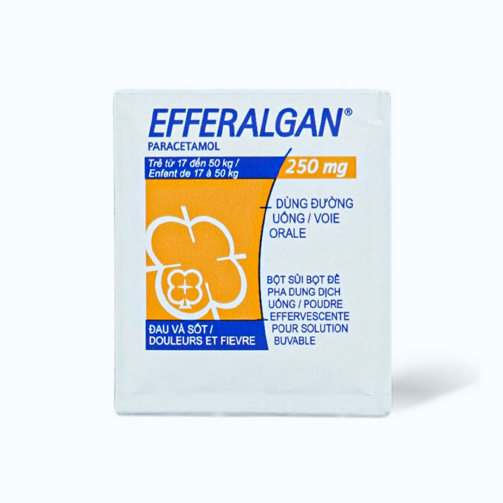 Bột sủi bọt Efferalgan 250mg trị đau đầu, đau răng, sốt, nhức mỏi cơ, đau bụng kinh (hộp 12 gói)