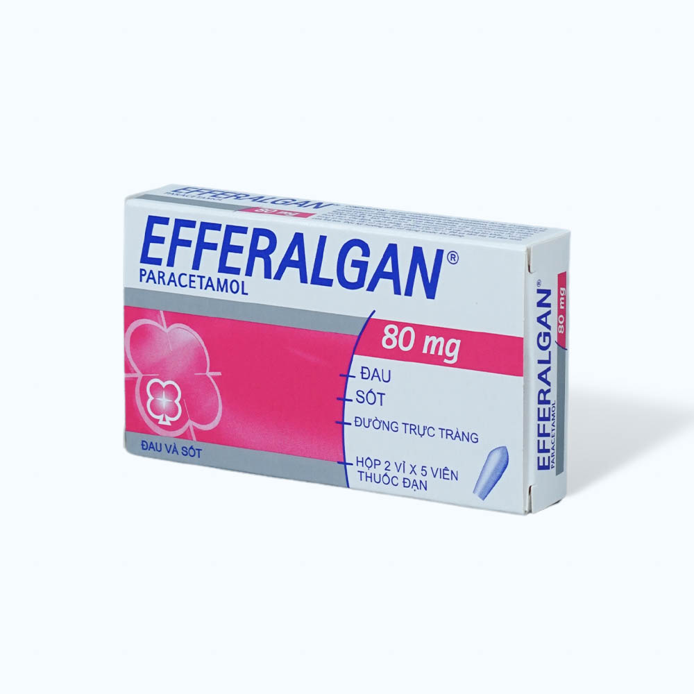 Viên đặt trực tràng Efferalgan 80mg giảm đau từ nhẹ đến vừa và hạ sốt (2 vỉ x 5 viên)