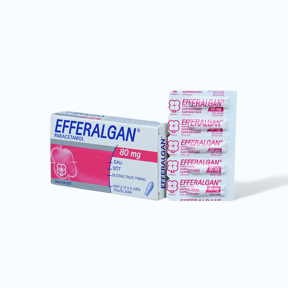 Viên đặt trực tràng Efferalgan 80mg giảm đau từ nhẹ đến vừa và hạ sốt (2 vỉ x 5 viên)