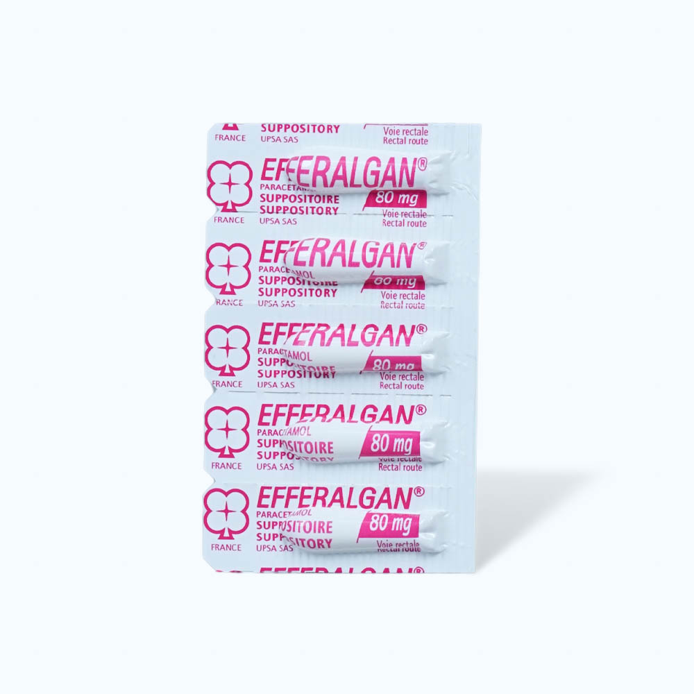 Viên đặt trực tràng Efferalgan 80mg giảm đau từ nhẹ đến vừa và hạ sốt (2 vỉ x 5 viên)