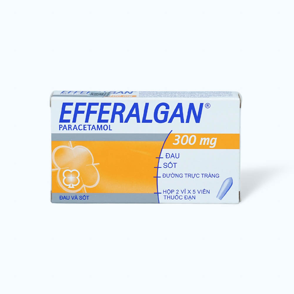 Viên đặt trực tràng Efferalgan 300mg điều trị đau đầu, đau răng, sốt, nhức mỏi cơ (1 vỉ x 10 viên)