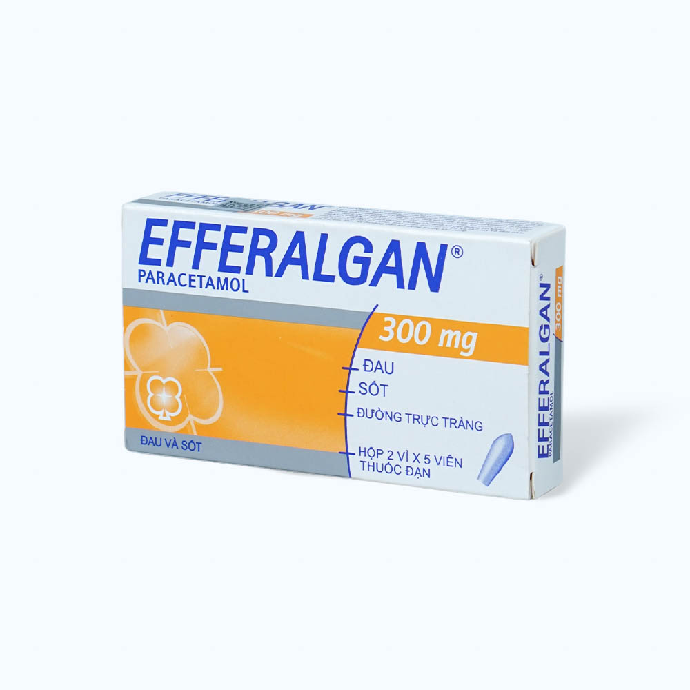 Viên đặt trực tràng Efferalgan 300mg điều trị đau đầu, đau răng, sốt, nhức mỏi cơ (1 vỉ x 10 viên)