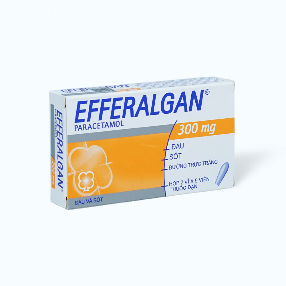 Viên đặt trực tràng Efferalgan 300mg điều trị đau đầu, đau răng, sốt, nhức mỏi cơ (1 vỉ x 10 viên)