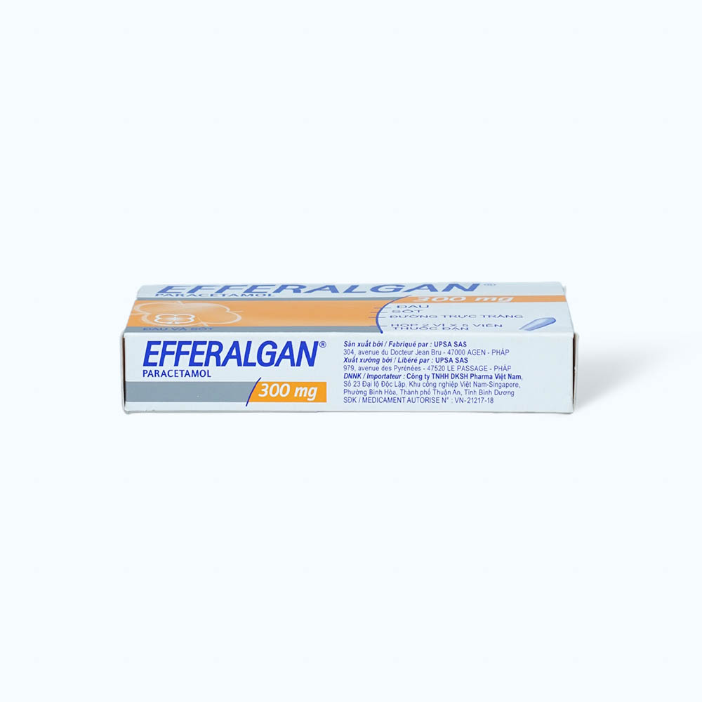 Viên đặt trực tràng Efferalgan 300mg điều trị đau đầu, đau răng, sốt, nhức mỏi cơ (1 vỉ x 10 viên)