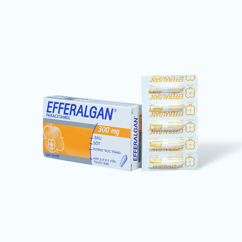 Viên đặt trực tràng Efferalgan 300mg điều trị đau đầu, đau răng, sốt, nhức mỏi cơ (1 vỉ x 10 viên)