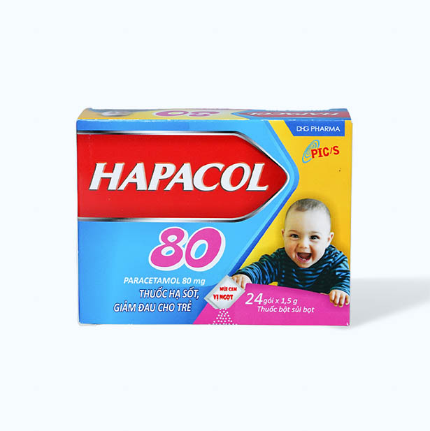 Bột sủi bọt Hapacol 80mg điều trị hạ sốt, giảm đau (hộp 24 gói)