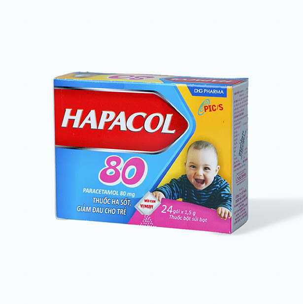 Bột sủi bọt Hapacol 80mg điều trị hạ sốt, giảm đau (hộp 24 gói)