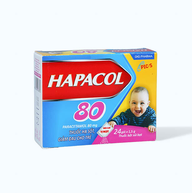 Bột sủi bọt Hapacol 80mg điều trị hạ sốt, giảm đau (hộp 24 gói)