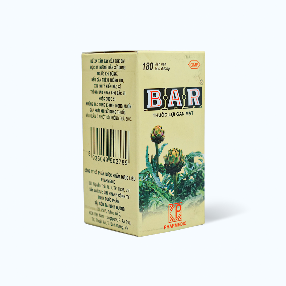 Viên nén bao đường BAR hỗ trợ các bệnh lý về gan, chống táo bón (chai 180 viên)