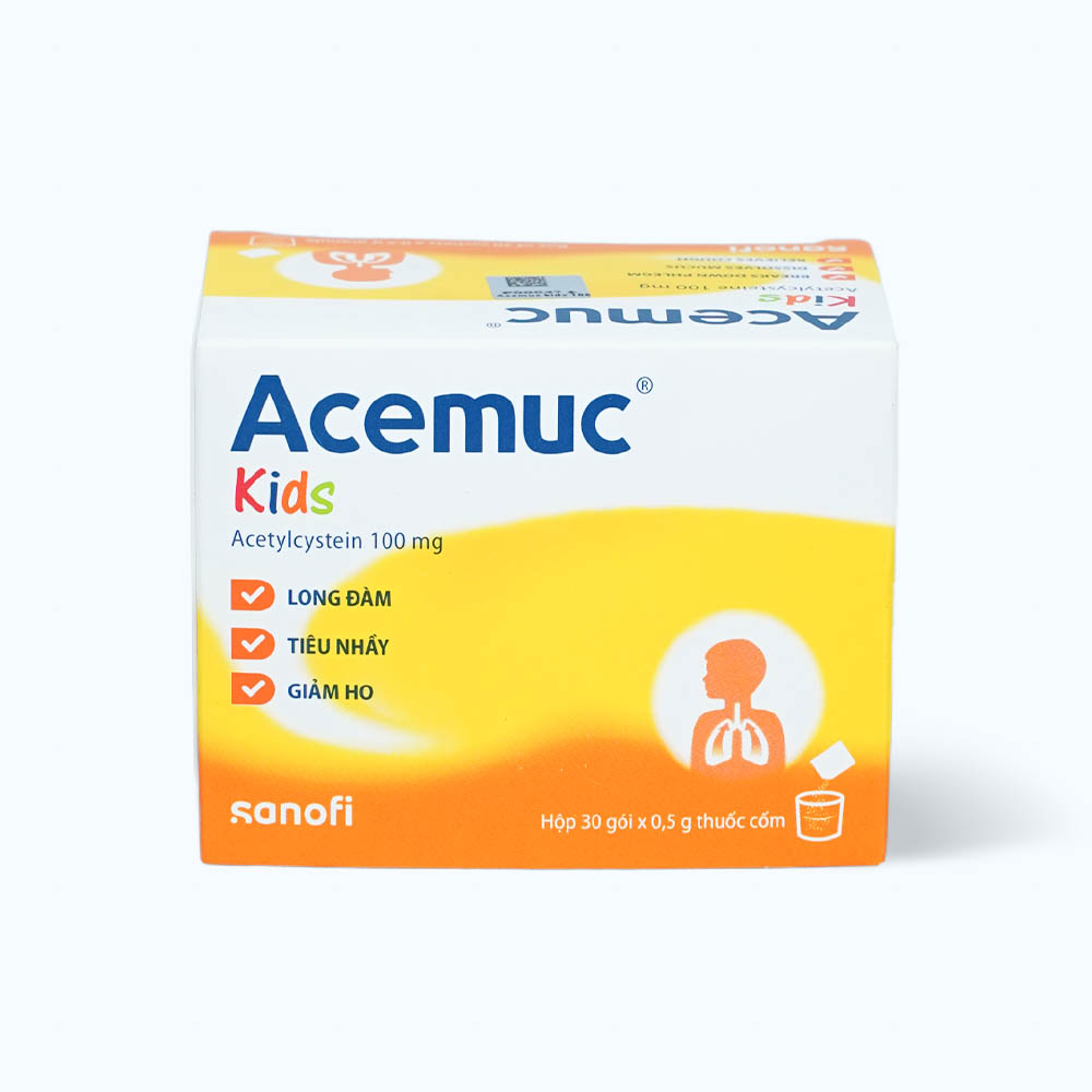 Thuốc cốm Acemuc 100mg tiêu chất nhầy trong bệnh nhầy nhớt (hộp 30 gói)