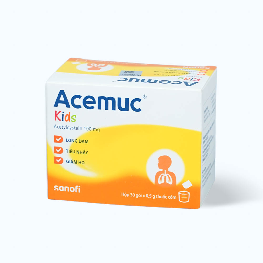 Thuốc cốm Acemuc 100mg tiêu chất nhầy trong bệnh nhầy nhớt (hộp 30 gói)