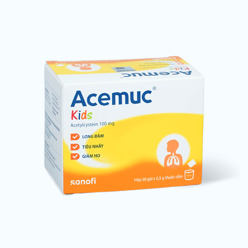 Thuốc cốm Acemuc 100mg tiêu chất nhầy trong bệnh nhầy nhớt (hộp 30 gói)