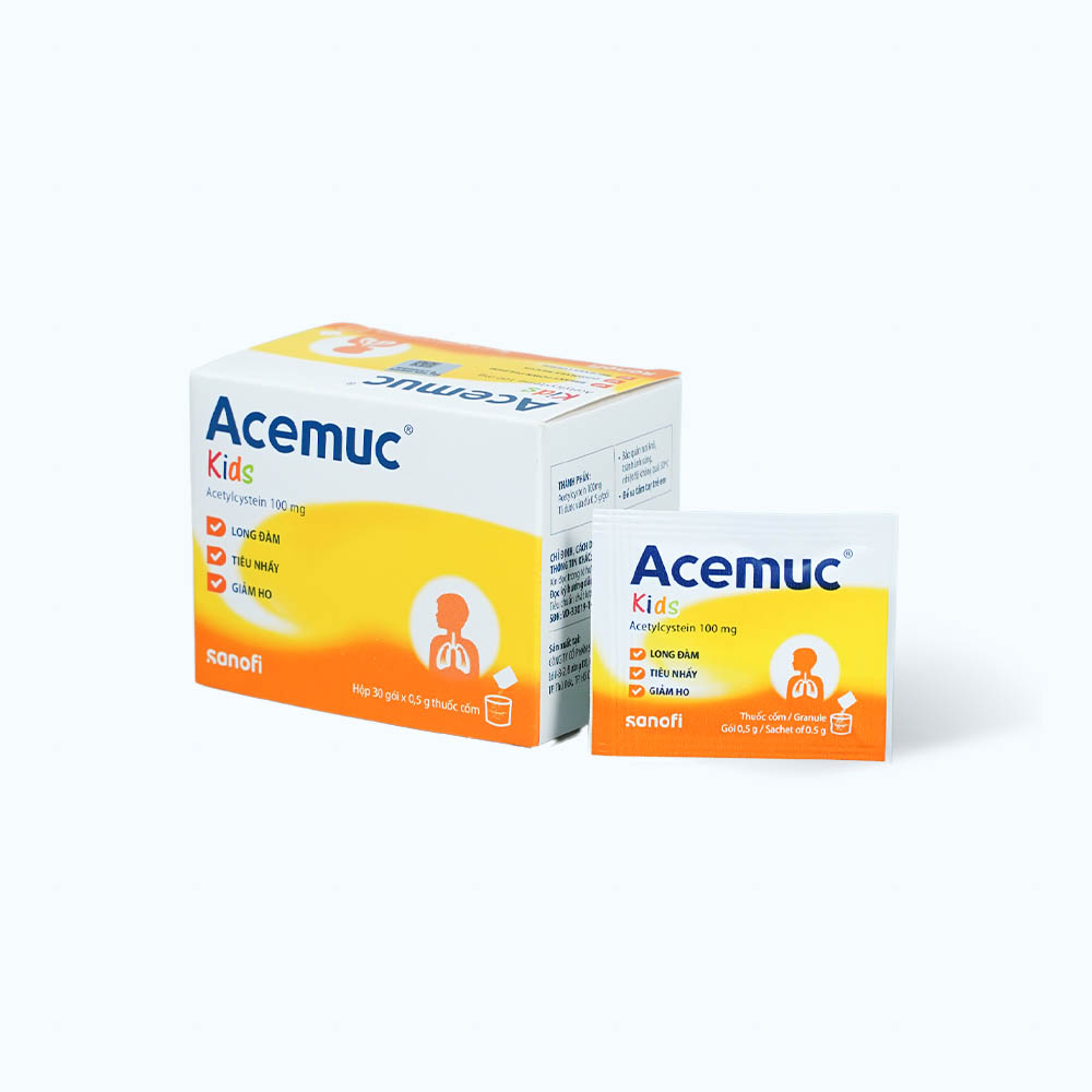 Thuốc cốm Acemuc 100mg tiêu chất nhầy trong bệnh nhầy nhớt (hộp 30 gói)