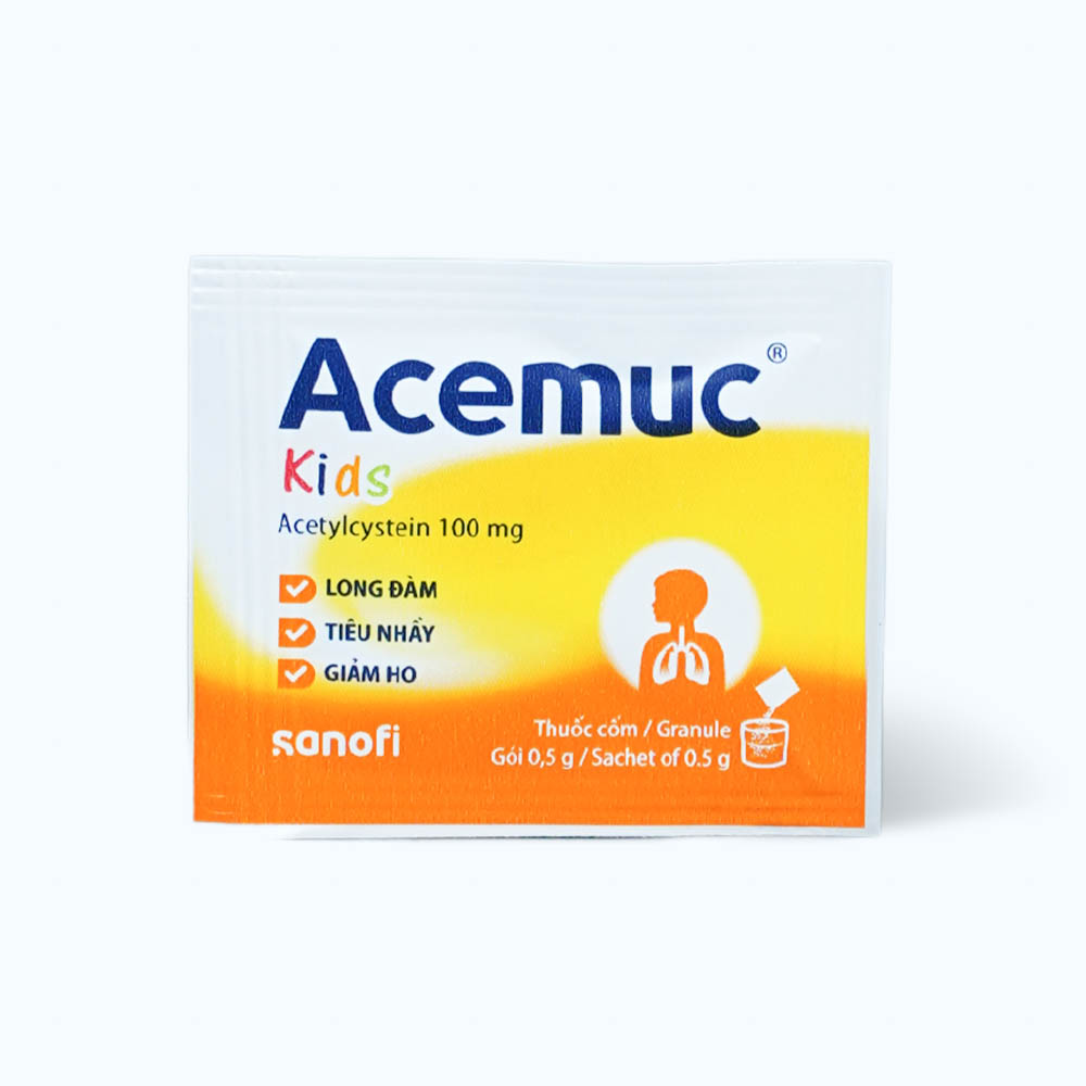 Thuốc cốm Acemuc 100mg tiêu chất nhầy trong bệnh nhầy nhớt (hộp 30 gói)