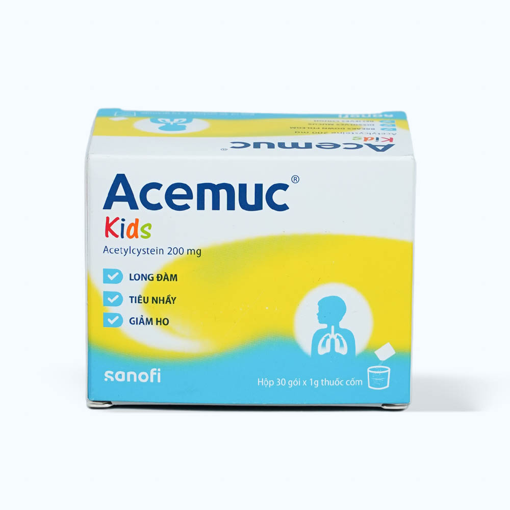 Thuốc cốm Acemuc kids 200mg tiêu chất nhầy, làm loãng đàm (hộp 30 gói)