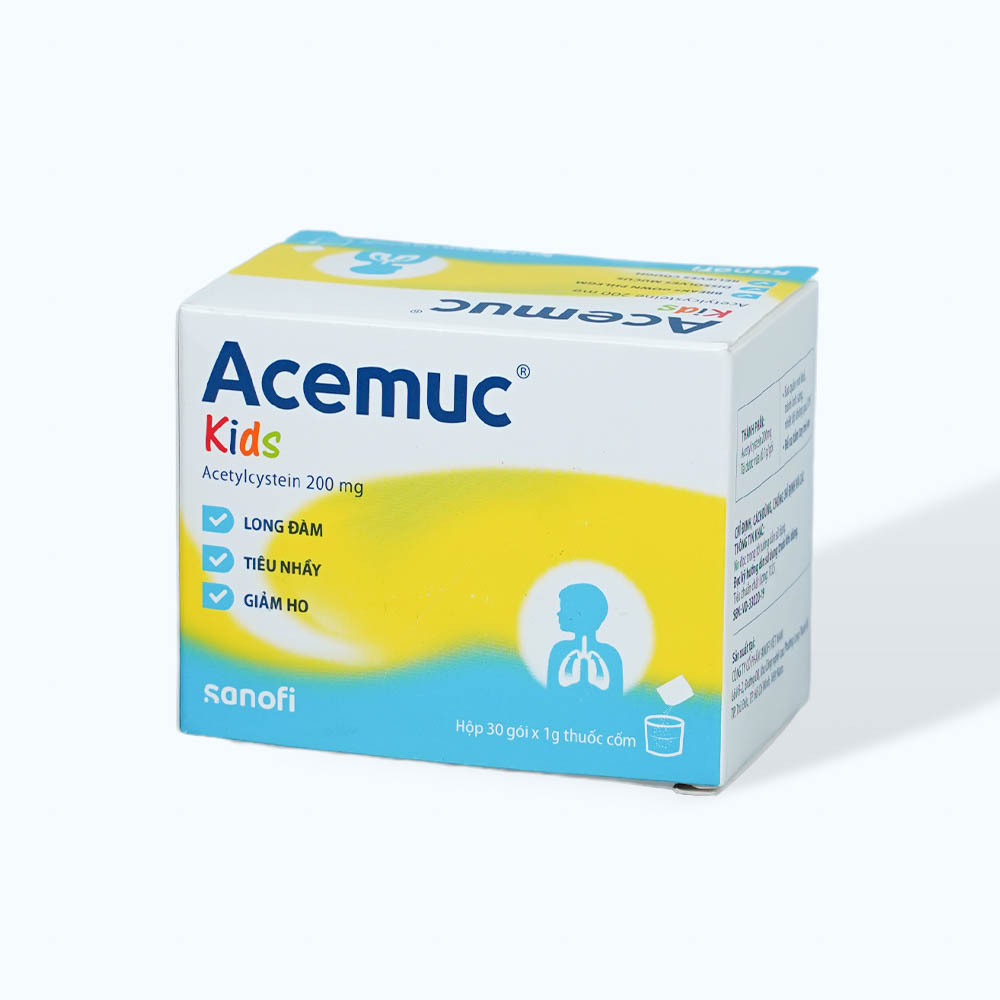 Thuốc cốm Acemuc kids 200mg tiêu chất nhầy, làm loãng đàm (hộp 30 gói)